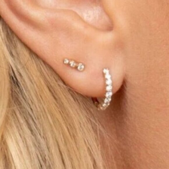 Stud Earring Climbers Cubic Zirconia Bezel 14K Gold Plated Hypoallergenic PRETTY - Picture 1 of 13